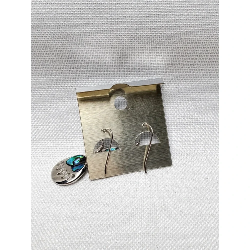 Paua Shell Bear Paw Dangle Earrings Silver Tone Genuine‎ Abalone Iridescent New
